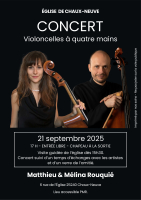 Concert violoncelle à quatre mains en l'église de Chaux Neuve